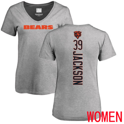 Chicago Bears Ash Women Eddie Jackson Backer V-Neck NFL Football #39 T Shirt->nfl t-shirts->Sports Accessory